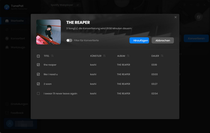 Spotify Musik von Webplayer hinzufügen