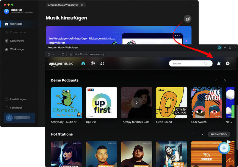 Startseite und Amazon Music Webplayer