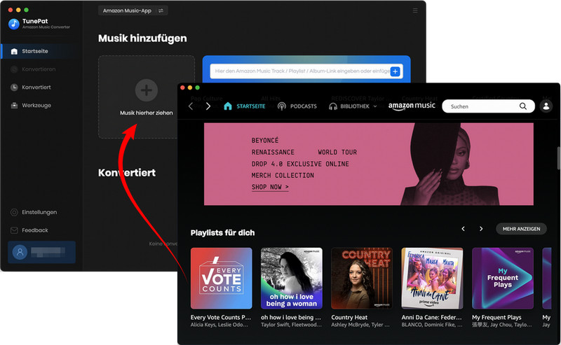 Startseite und Amazon Music App