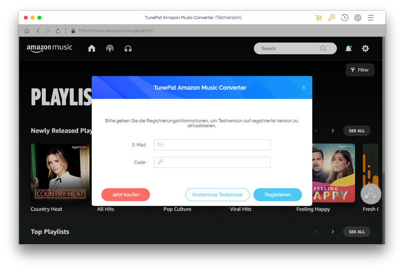 Registrieren TunePat Amazon Music Converter Mac