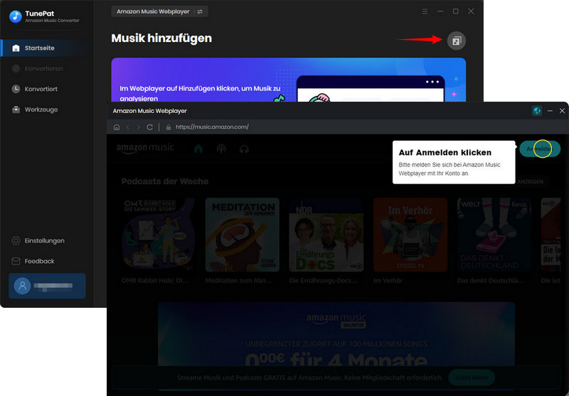 Amazon Music-Konto auf TunePat anmelden