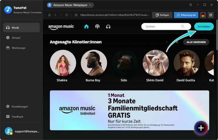 Bei Amazon Music anmelden