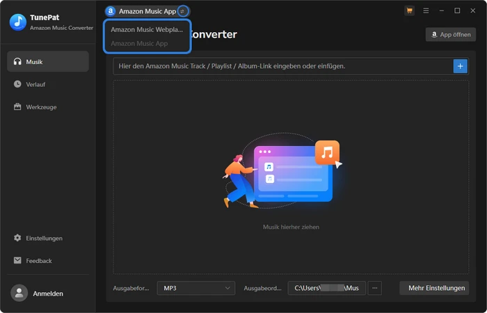 Aufnahmeplattform bei Amazon Music Converter auswählen