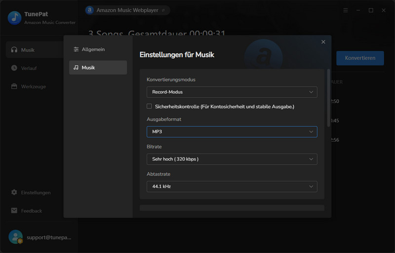 Einstellungen für TunePat Amazon Music Converter