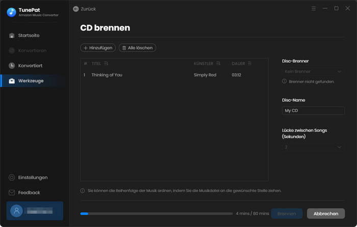 Brennfunktion von TunePat Amazon Music Converter