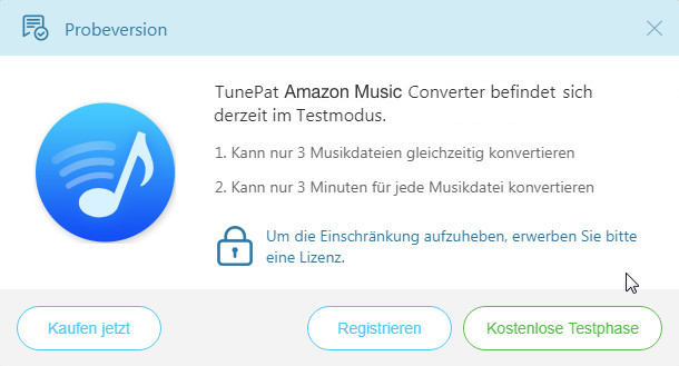 Testversionsbeschränkung von TunePat Amazon Music Converter