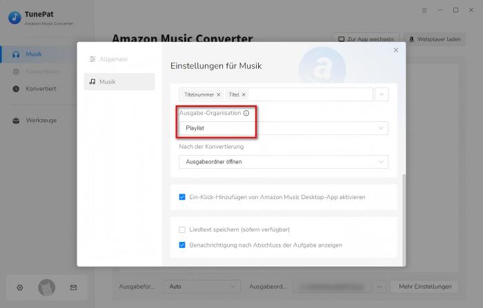 Ausgabe Organisation anpassen