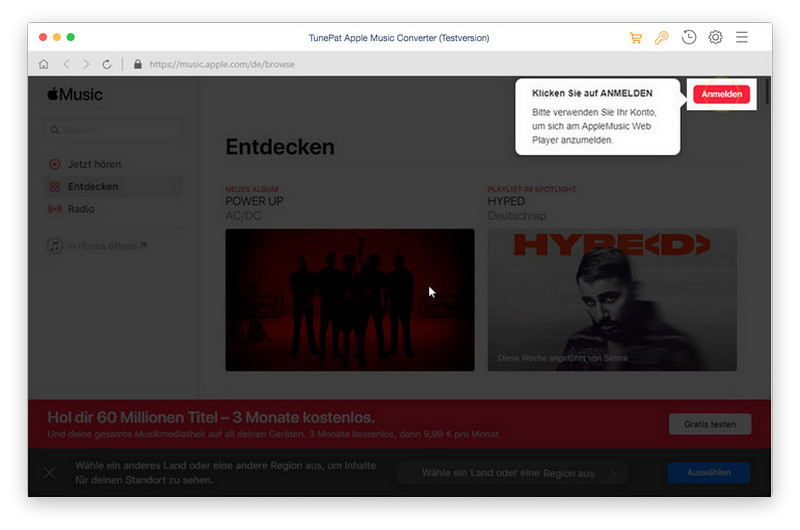 sich bei Apple Music anmelden