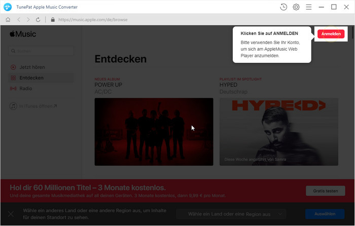 sich bei Apple Music anmelden