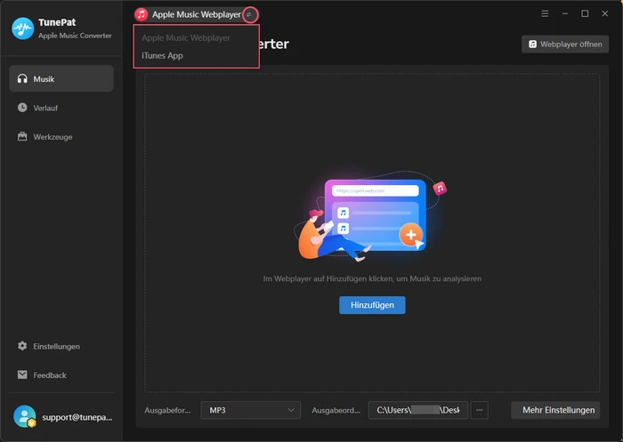 Aufnahmeplattform bei Apple Music Converter auswählen