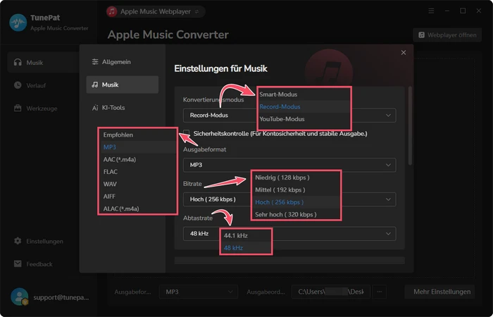 Einstellungen von Apple Music Converter