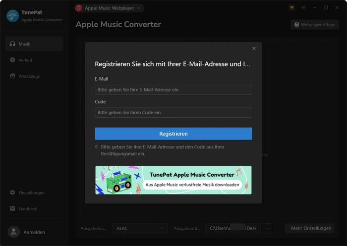 Registieren bei Apple Music Converter