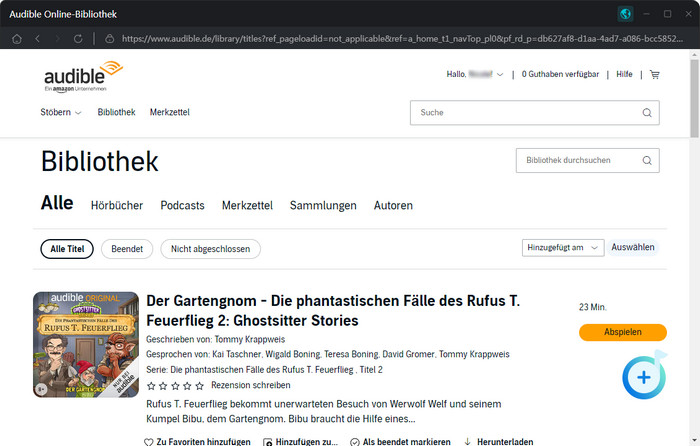 Audible Hörbücher aus Bibliothek auswählen