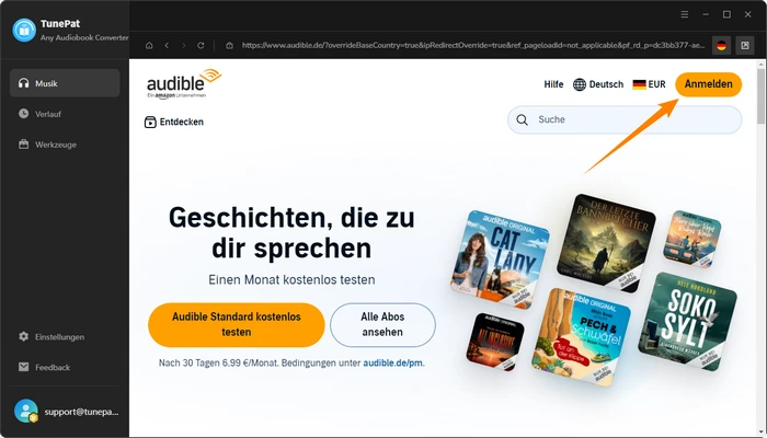 Bei Audible anmelden
