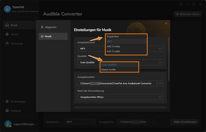 Einstellungen von Any Audiobook Converter