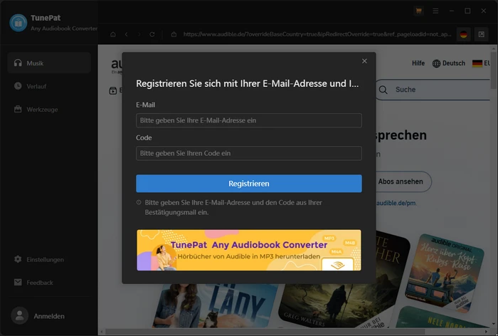 Registieren bei Any Audiobook Converter