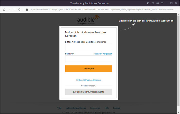 sich bei Audible anmelden