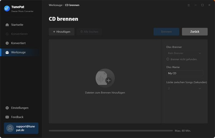 Brennfunktion von TunePat Deezer Music Converter