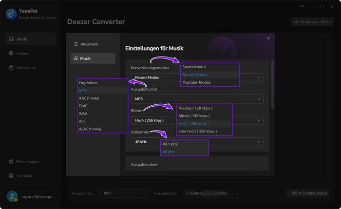 Einstellungen von Deezer Music Converter