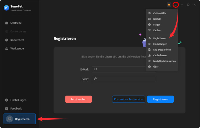 TunePat Deezer Music Converter registrieren