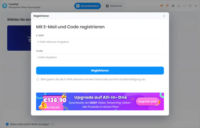 TunePat Disney+ Video Downloader registrieren