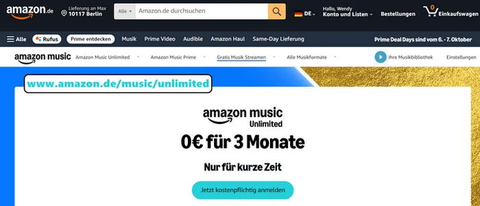 Abo-Seite von Amazon Music