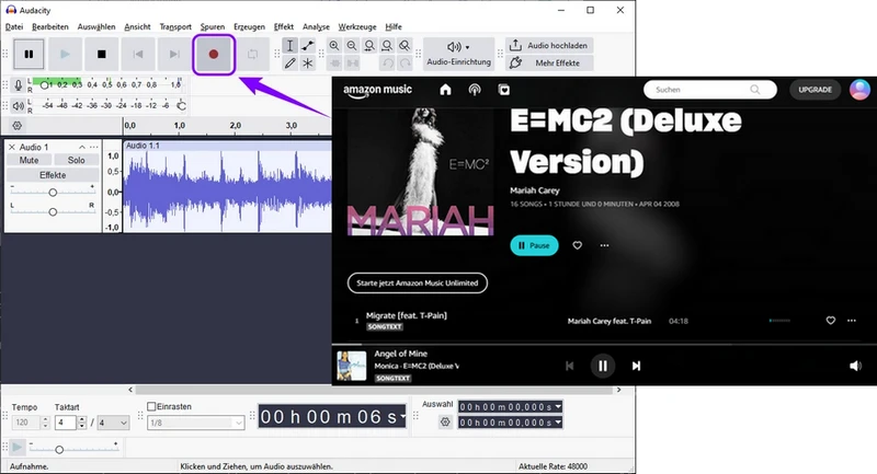 Amazon Music mit Audacity aufnehmen