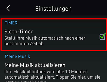 Sleep-Timer auf App einstellen