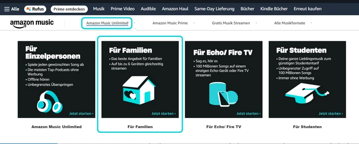 Amazon Music Unlimited Family auswählen