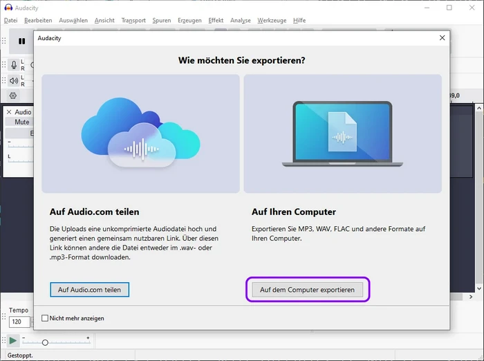 Audacity auf Computer exportieren