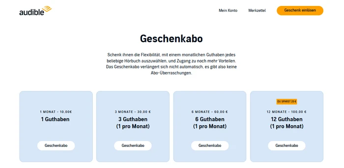 Audible Geschenkabo-Seite besuchen
