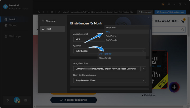 Audible-Hörbuch mit TunePat Any Audiobook Converter in MP3 umwandeln