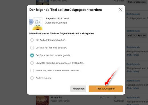 Audible Titel zurückgeben