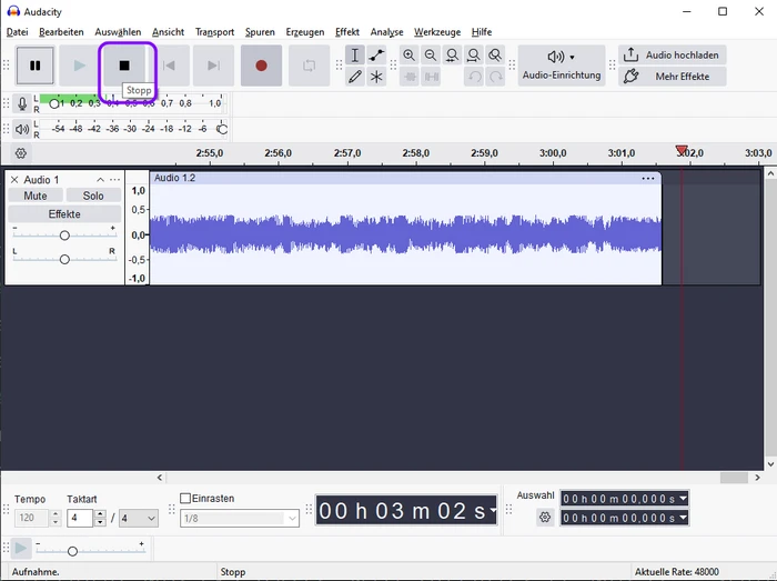 Aufnahme mit Audacity stoppen