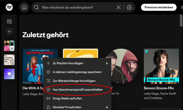 Titel aus Geschmacksprofil ausschließen Desktop