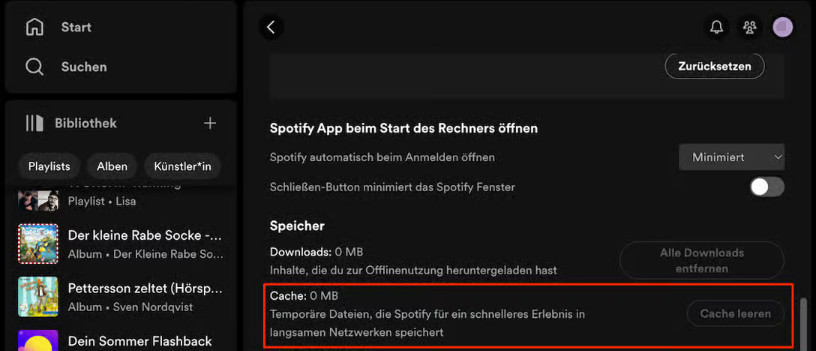 Spotfiy Cache leeren auf Computer