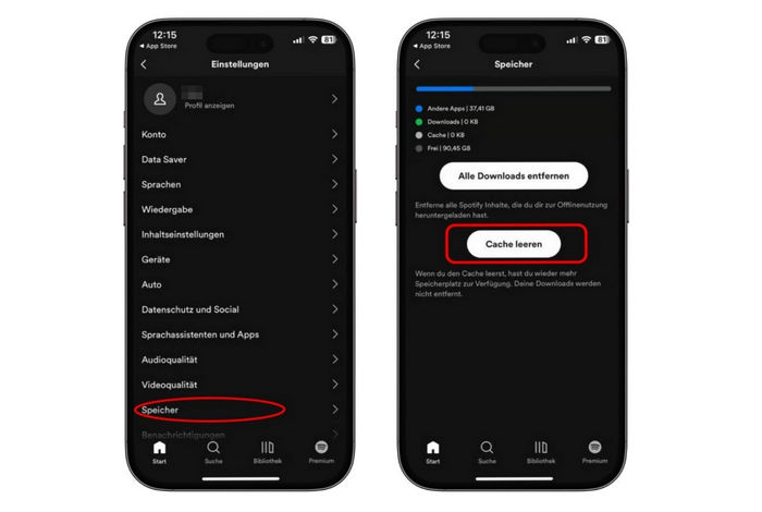 Spotfiy Cache leeren auf Handy