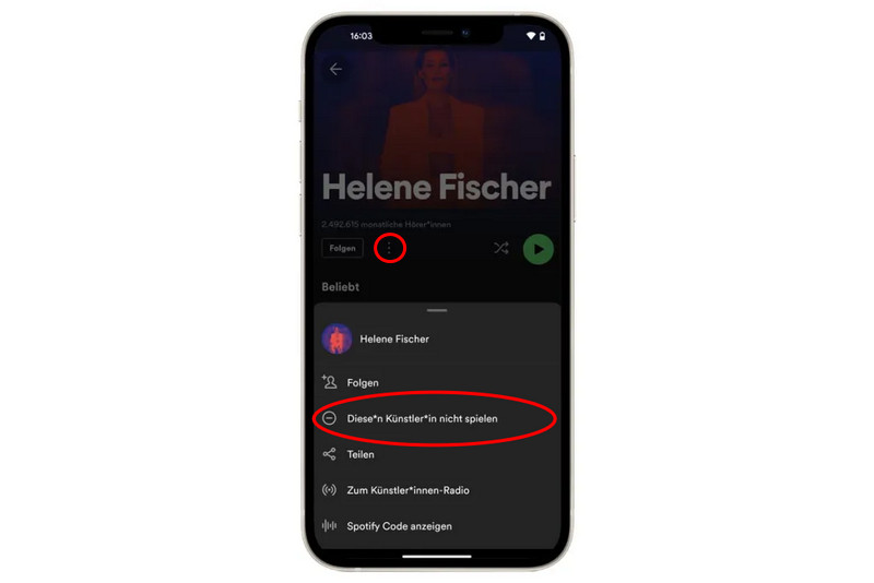 Diese*n Künstler*in nicht spielen auf Spotify App