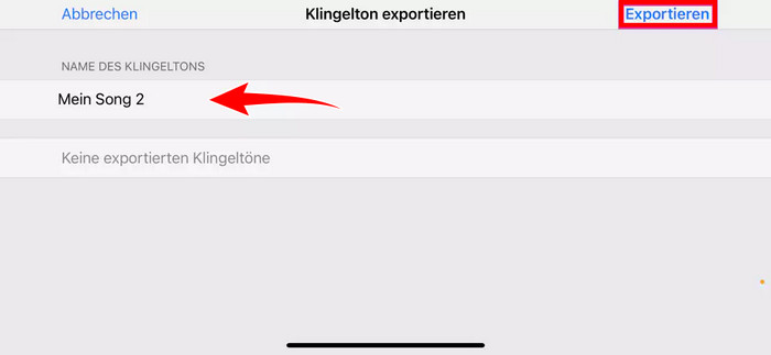 Exportieren tippen bei Garageband