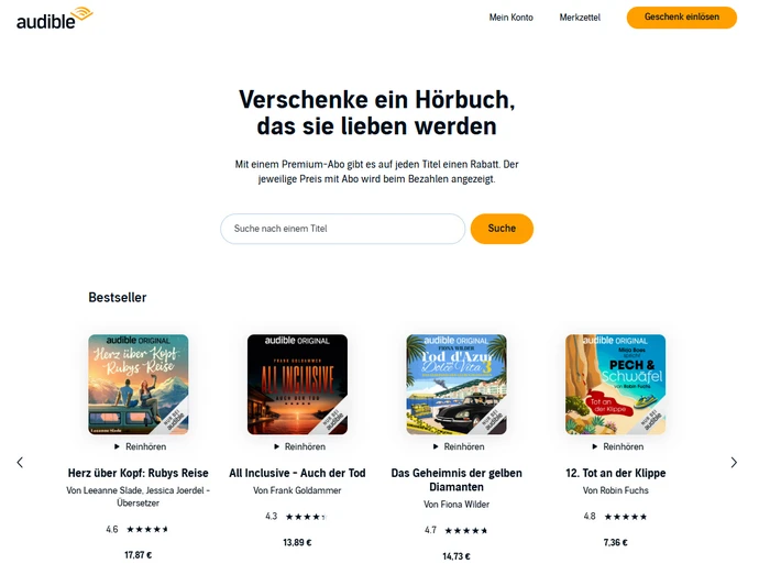 Verschenken von Hörbüchern im Geschenk-Center