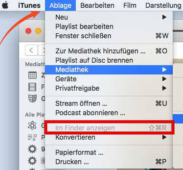 Musikdatei im Finder anzeigen