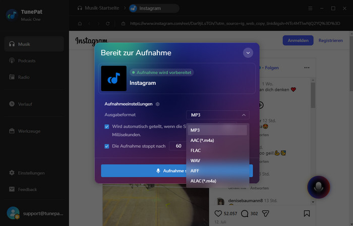 Instagram-Musik mit TunePat aufnehmen
