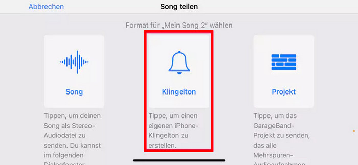 Klingelton tippen bei Garageband