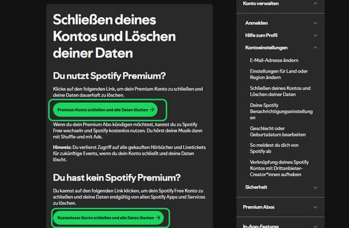 Spotfiy Konto schließen