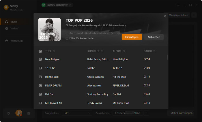 Konvertierung von Playlists mit Sidify
