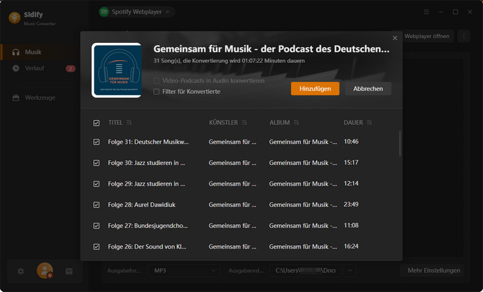 Konvertierung von Podcasts mit Sidify