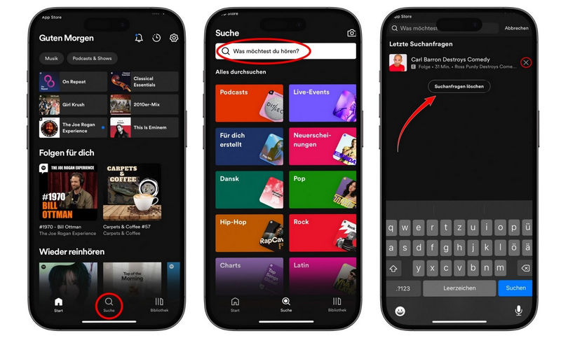 Letzte Suchvorgänge von Spotify auf Handy löschen
