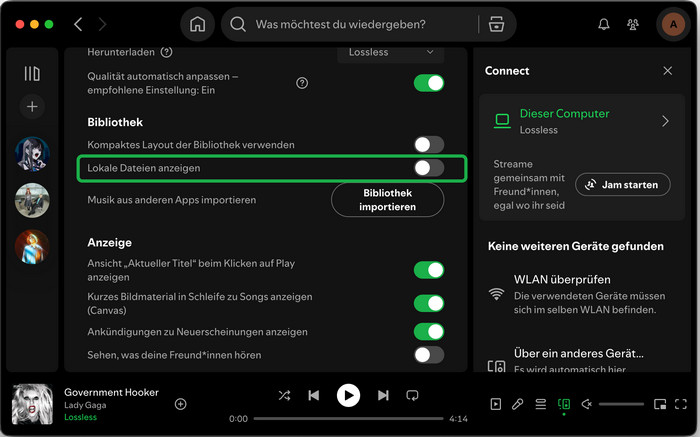 Lokale Dateien anzeigen auf Spotify Mac