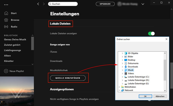 Lokale Dateien in Spotify hinzufügen