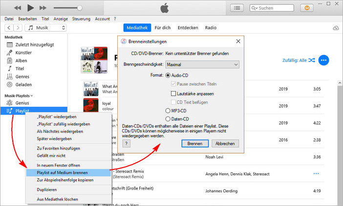 Apple Music mit iTunes auf CD brennen